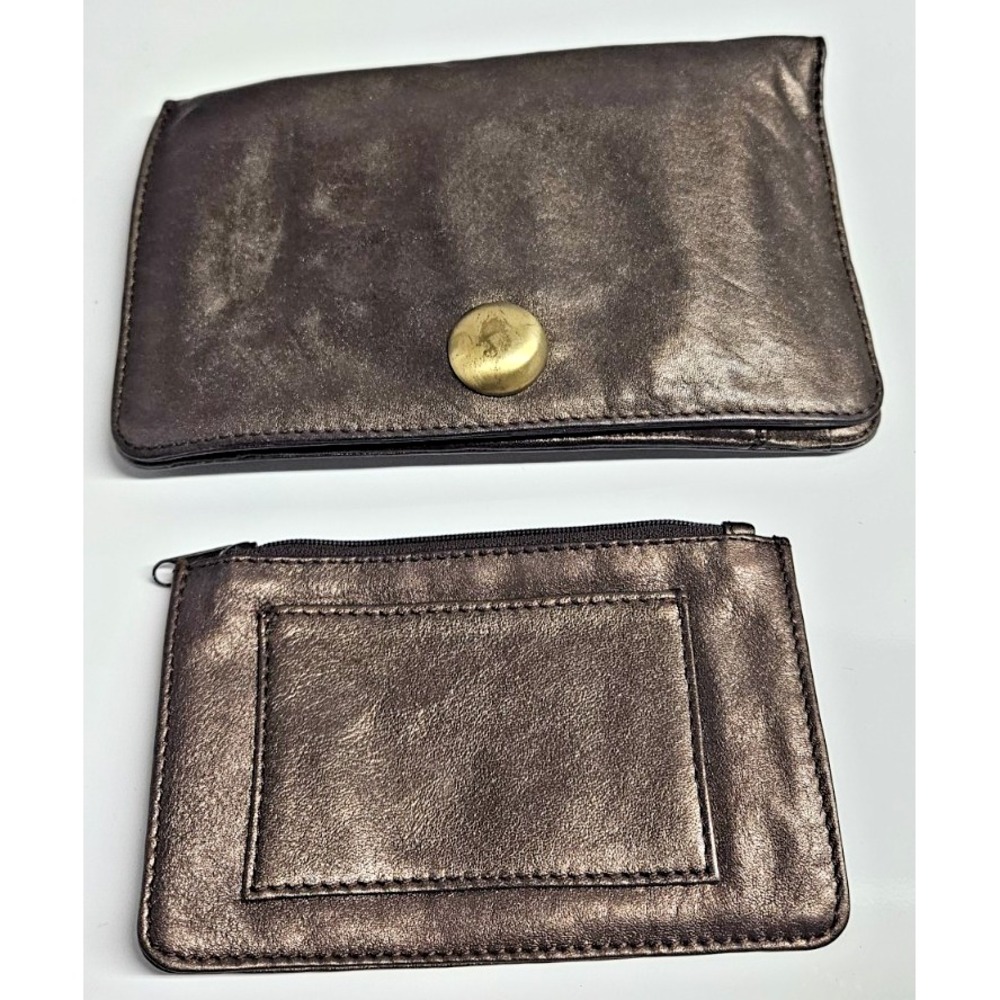 Latico NJ USA brown metallic leather bifold wallet clutch purse 2 pcs
